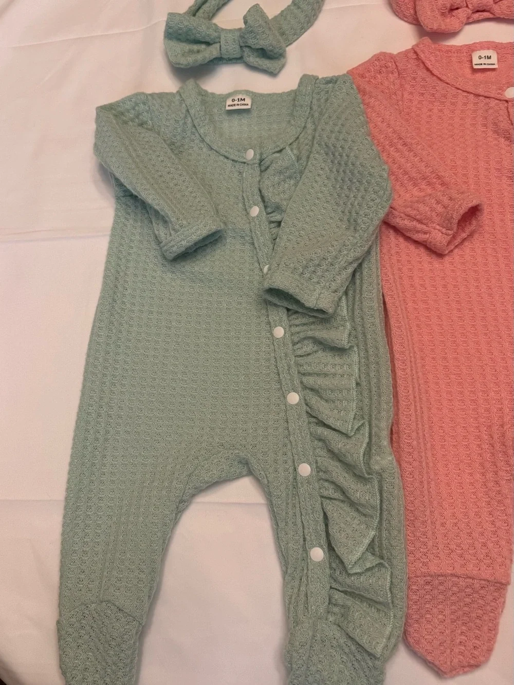 SHEIN set of 3 Baby Knit Ruffle One-Piece’s with matching headbands